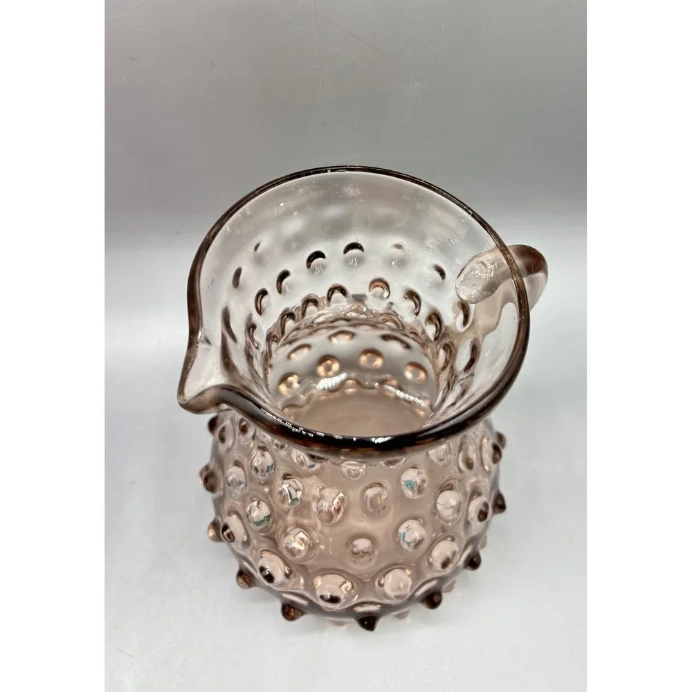 Vtg Smoky Amethyst Glass Hobnail‎ Wart Pitcher Small Creamer Hand Blown Decor